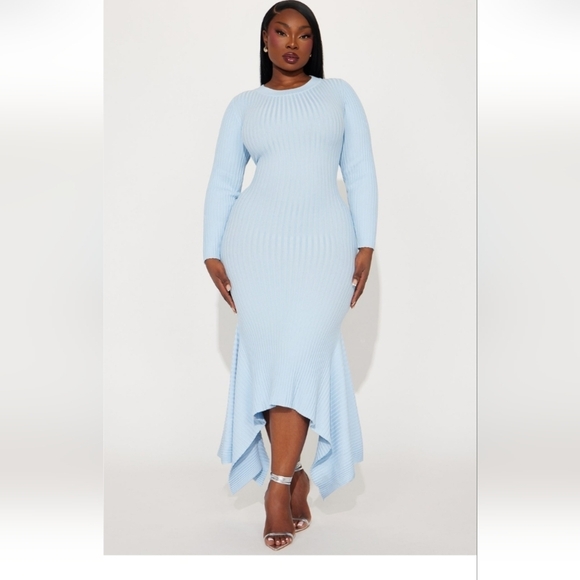 Fashion Nova Dresses & Skirts - Fashion Nova Kaylie Sweater Maxi Dress - Light Blue Size 1X (EUC)